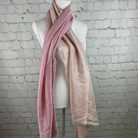 Twinset Milano Women’s Pink Fringe Metallic Scarf Rhinestone - Picture 1 of 6